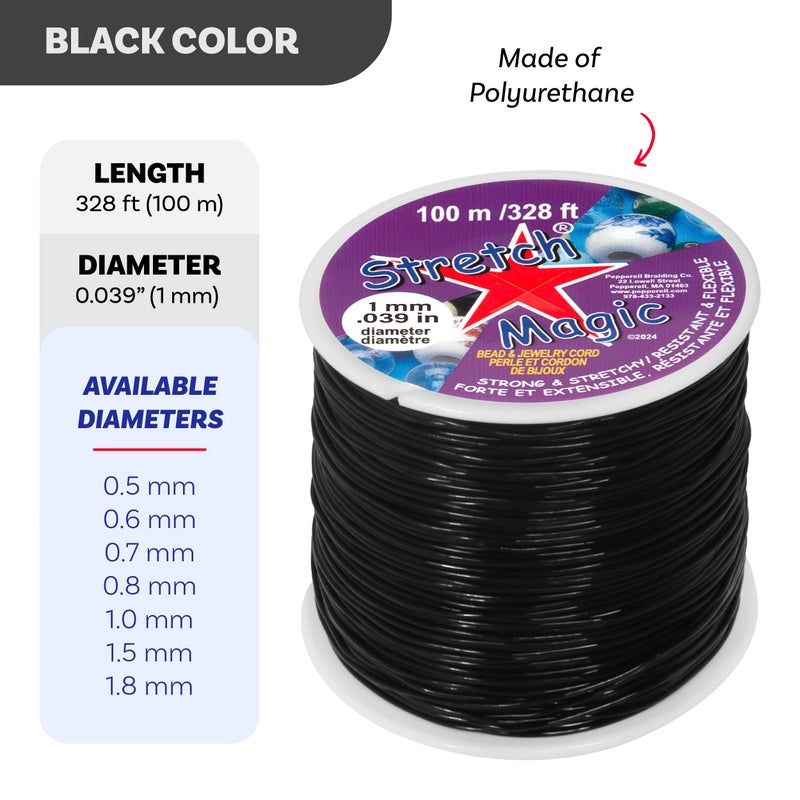 Stretch Magic Elastic Beading Cord â€“ Black Color, 1mm in Diameter, 100-Meter (328 ft) - Easy to Knot, Strong & Stretchy String for Making Beaded Jewelry - Image 3